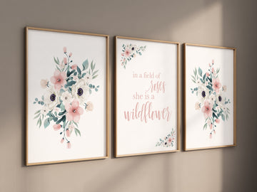 Nursery decor girl blush, In a field of roses she is a wildflower, nursery decor girl floral, peach nursery decor, flower nursery