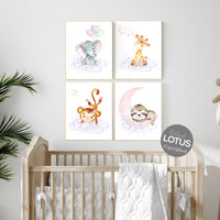 Animal nursery, jungle animals, elephant, giraffe, bear, bunny, nursery decor animals, Nursery wall art girl, girls room decor, woodland