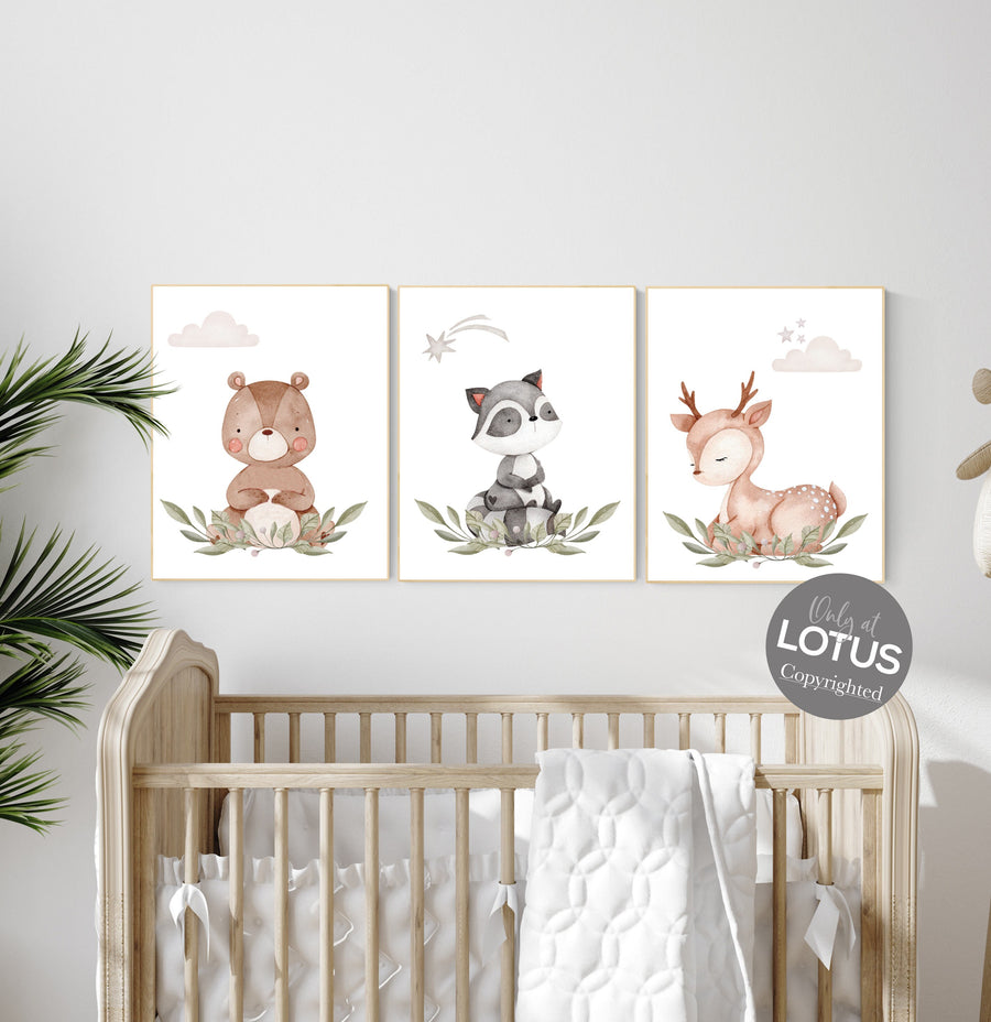 Animal nursery decor, woodland nursery prints, jungle animals, gender neutral nursery, Woodland Nursery, animal prints, fox, deer, raccoon