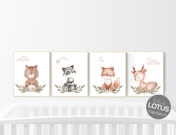 Nursery decor woodland, jungle animals, gender neutral nursery, Woodland Nursery Wall Art, Woodland Print Set, animal prints,