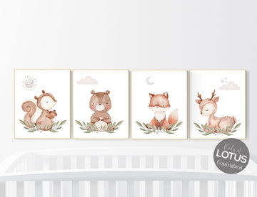 Nursery decor woodland, jungle animals, gender neutral nursery, Woodland Nursery Wall Art, Woodland Print Set, animal prints,