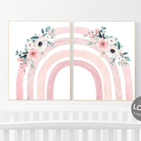 Nursery decor rainbow, Boho Rainbow Set, blush nursery, Nursery Decor boho, blush pink, rainbow nursery, flower nursery, set of 2