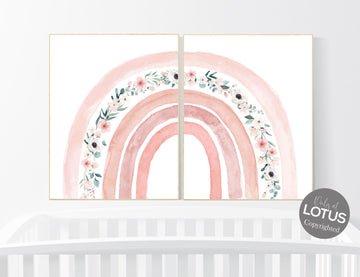 Nursery decor rainbow, Boho Rainbow Set, rainbow nursery, blush nursery, Nursery Decor boho, blush pink, flower nursery, set of 2