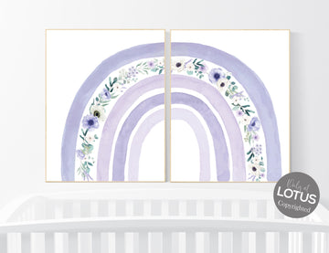 Nursery decor girl rainbow, purple nursery, Boho Rainbow Set, lilac nursery, Nursery Decor boho, rainbow nursery, flower nursery, set of 2