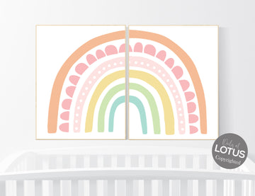 Nursery decor rainbow, Boho Rainbow Set, rainbow nursery, pastel colors, Nursery Decor boho, pastel nursery, girls room decor, set of 2