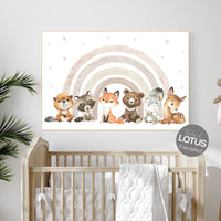 Nursery decor boho, gender neutral nursery decor, rainbow nursery, Boho Rainbow, woodland animals, animal nursery, beige nursery