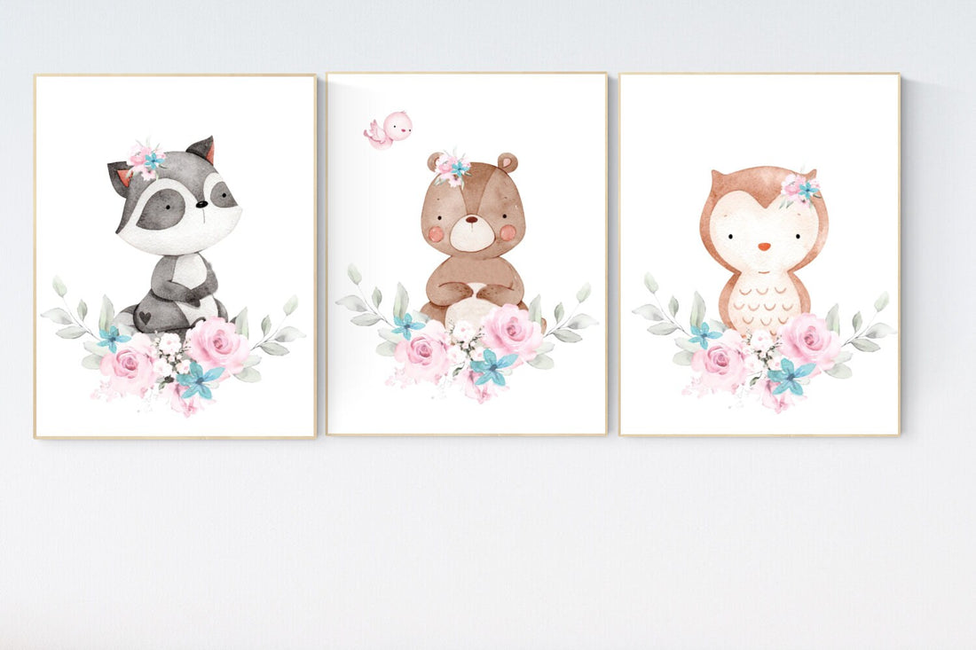 Nursery decor woodland, Woodland Nursery Wall Art, Woodland Print Set, animal prints, Woodland Animal Prints, girl nursery decor