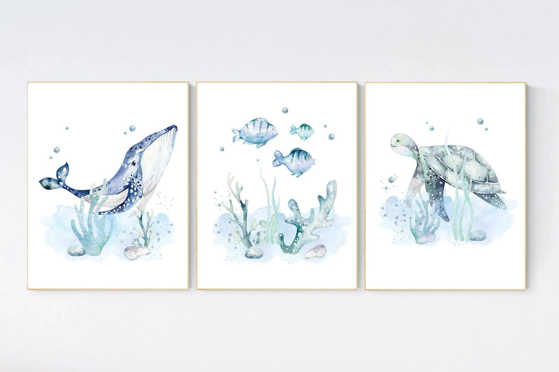 Ocean nursery decor, Nautical nursery print set, under the sea nursery, gender neutral nursery, ocean, nautical, Under the sea wall art