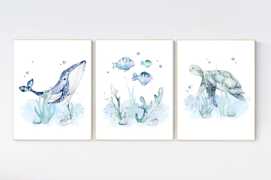 Ocean nursery decor, Nautical nursery print set, under the sea nursery, gender neutral nursery, ocean, nautical, Under the sea wall art