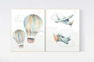 Nursery decor boy adventure, gender neutral, navy teal nursery, adventure nursery, travel theme nursery, hot air balloon nursery, plane