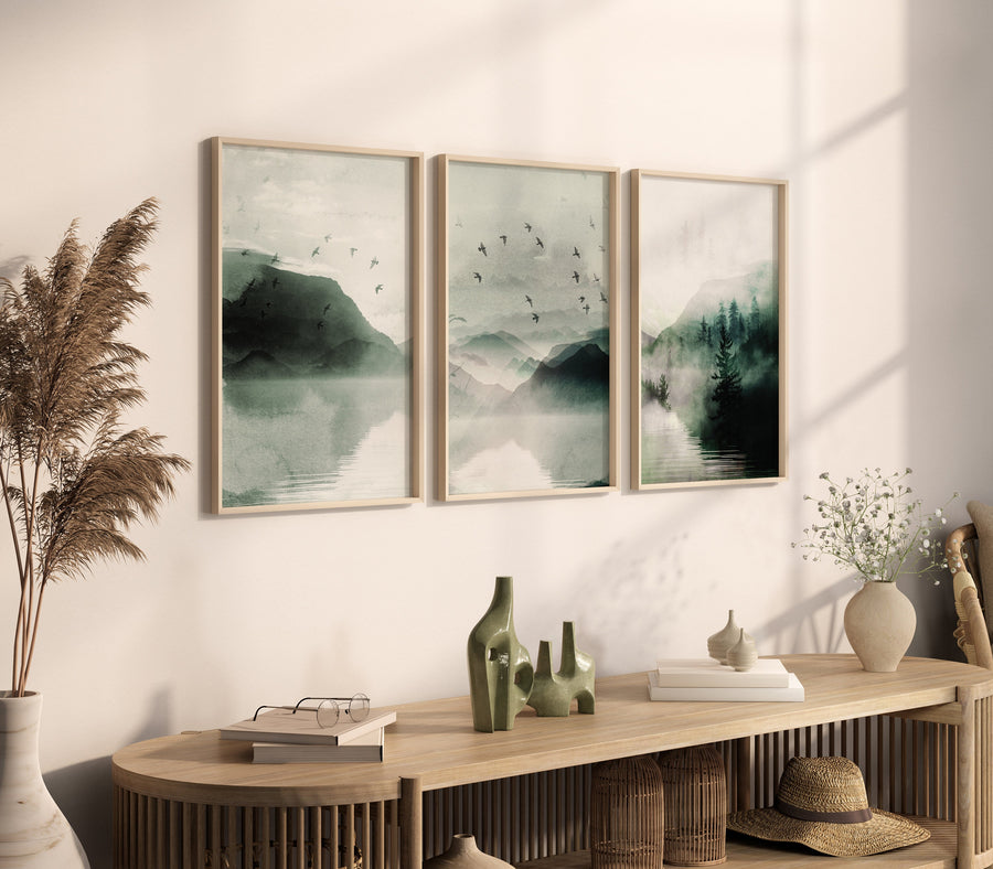 Landscape print, sage green, mountain wall art, landscape wall art, green nursery, neutral wall art prints, forest decor, nature prints