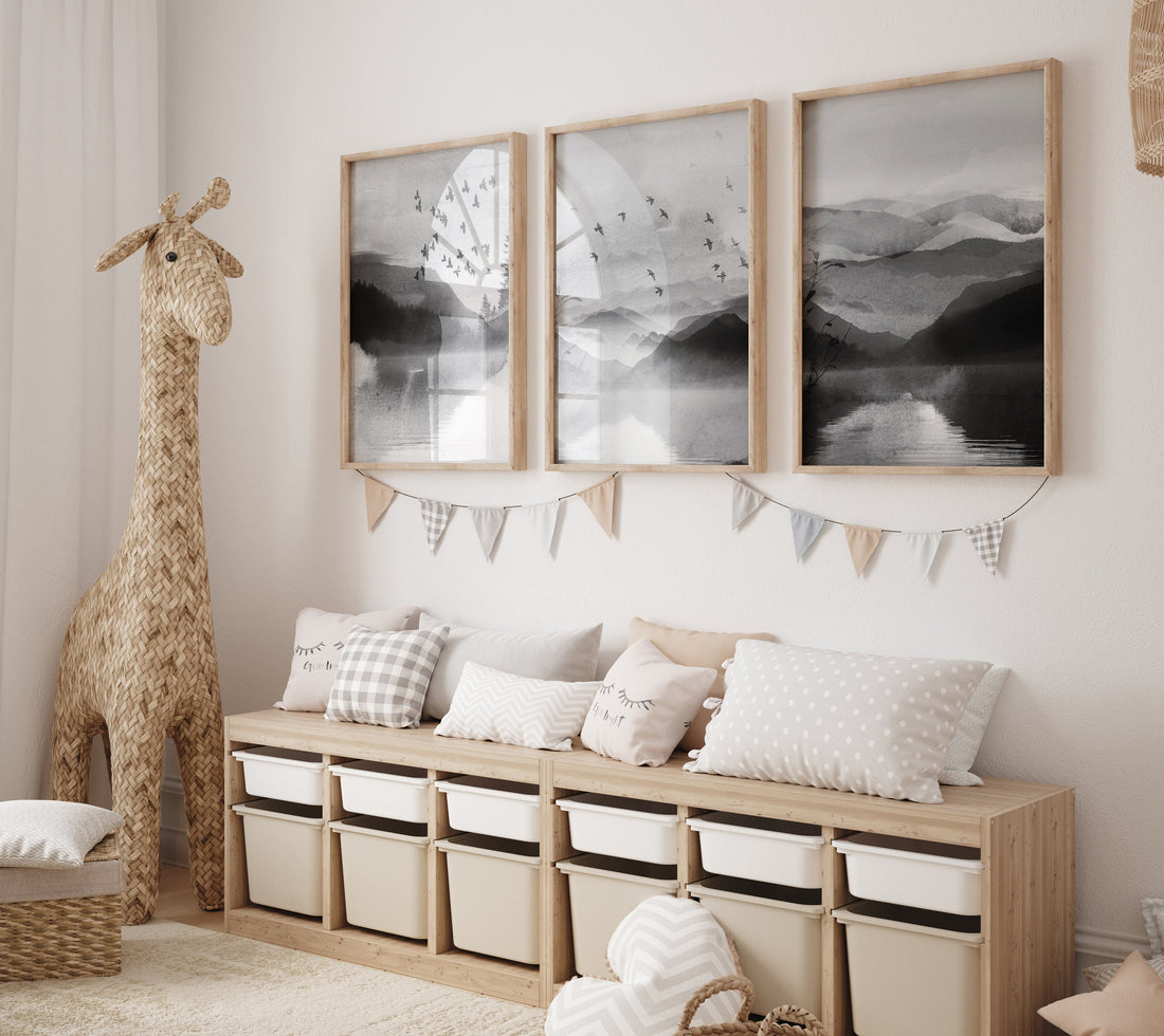 Landscape print, mountain wall art, nature prints, landscape wall art, neutral wall art prints, gray nursery, forest decor, nursery decor