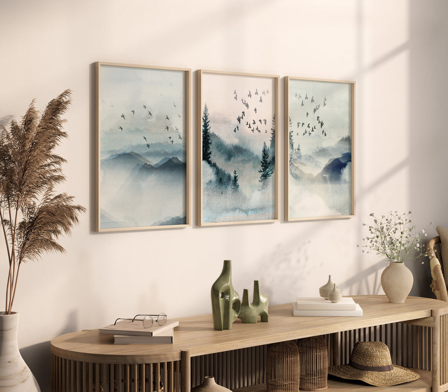 Landscape print, mountain wall art, landscape wall art, blue nursery, neutral wall art prints, blue prints, nature prints, nursery wall art