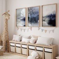 Landscape print, mountain wall art, landscape wall art, navy blue, neutral wall art prints, forest decor, nature prints, navy nursery