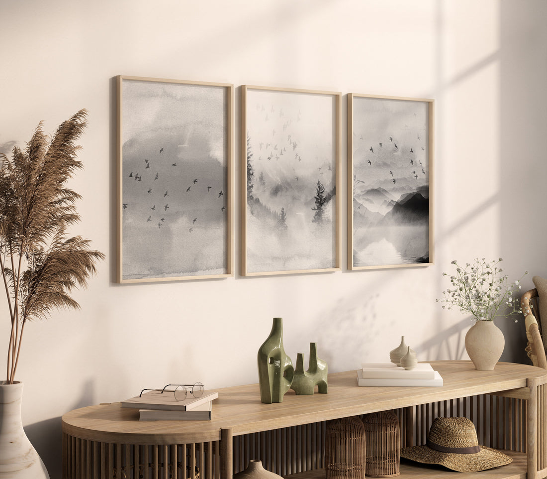 Landscape print, mountain wall art, nature prints, landscape wall art, neutral wall art prints, gray nursery, forest decor, nursery decor