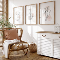 Minimalist Botanical Line Art Prints: Blush Floral Wall Decor Set
