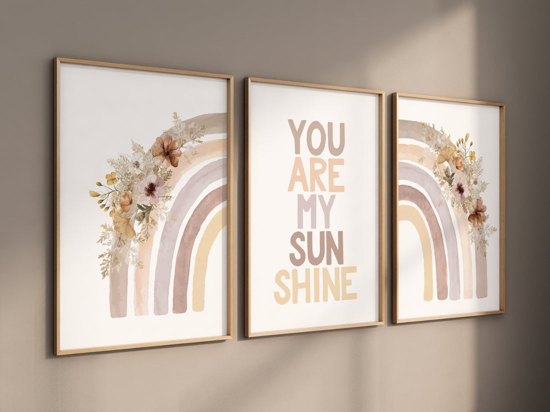Boho Nursery, rainbow nursery, Wildflower Nursery Decor, you are my sunshine, you are my sunshine, vintage flower nursery print, Botanical