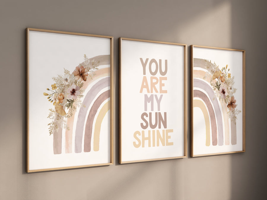 Boho Nursery, rainbow nursery, Wildflower Nursery Decor, you are my sunshine, you are my sunshine, vintage flower nursery print, Botanical