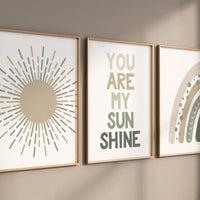 Rainbow nursery, boho prints, gender neutral nursery. sage green nursery, earth colors, you are my sunshine, neutral nursery