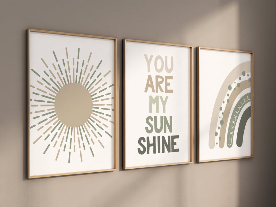 Rainbow nursery, boho prints, gender neutral nursery. sage green nursery, earth colors, you are my sunshine, neutral nursery