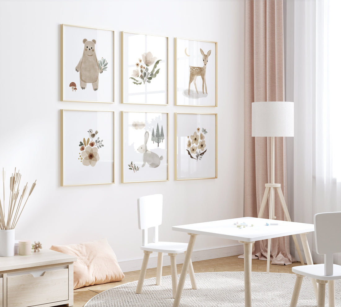 Nursery decor girl boho, Woodland nursery decor, animal prints, boho prints, flower nursery, nursery art woodland, girls room decor