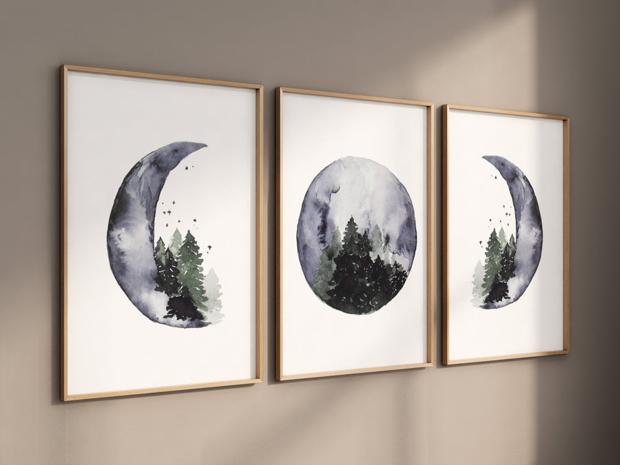 Moon nursery decor, moon print, navy blue nursery, sage nursery, full moon print, gender neutral, woodland nursery, moon nursery