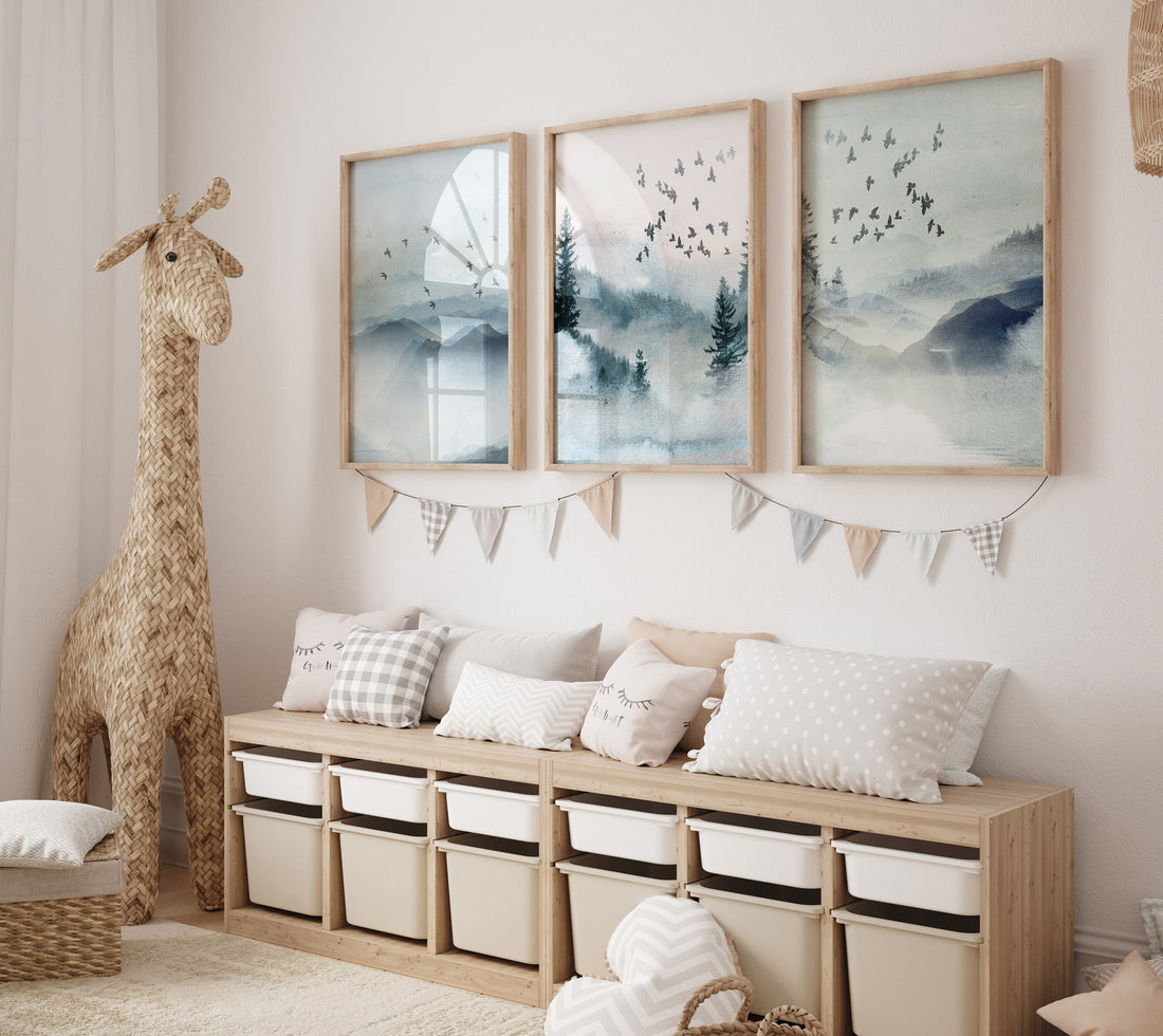 Landscape print, mountain wall art, landscape wall art, blue nursery, neutral wall art prints, blue prints, nature prints, nursery wall art