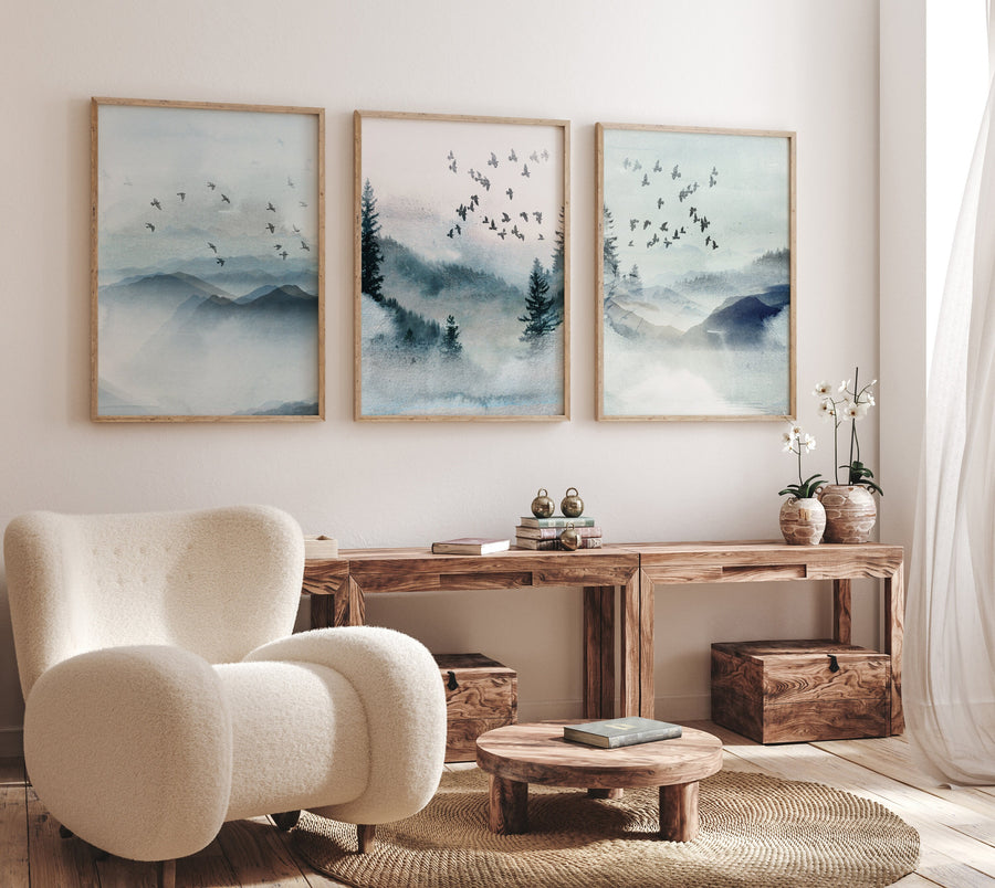 Landscape print, mountain wall art, landscape wall art, blue nursery, neutral wall art prints, blue prints, nature prints, nursery wall art