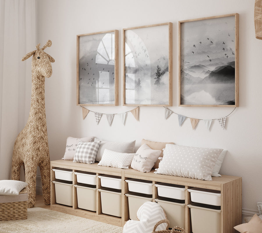 Landscape print, mountain wall art, nature prints, landscape wall art, neutral wall art prints, gray nursery, forest decor, nursery decor