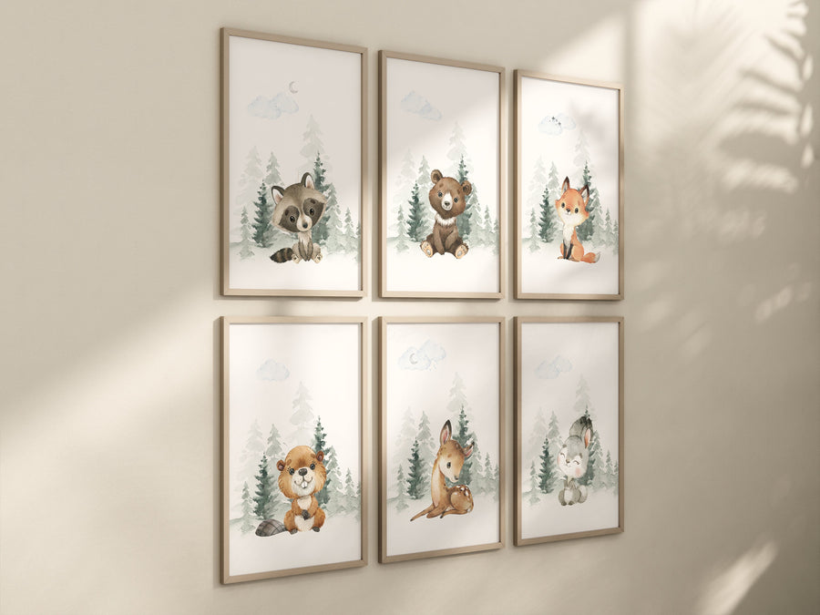 Woodland animals, nursery wall art animals, animal nursery decor, woodland nursery prints, woodland prints for nursery, tree nursery print