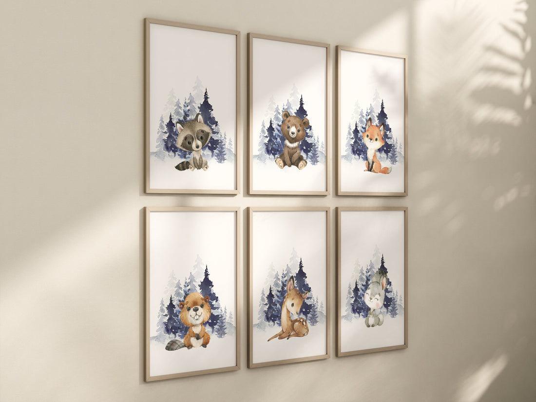 Nursery decor boy woodland animals, navy blue nursery, nursery wall art animals, animal nursery decor, woodland nursery, forest animals