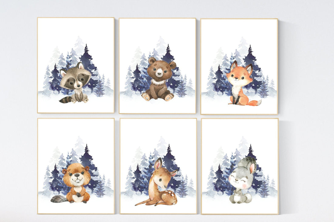 Woodland animals, Nursery decor boy, navy blue nursery, nursery wall art animals, animal nursery decor, woodland nursery, forest animals