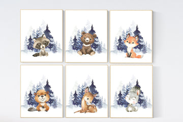 Woodland animals, Nursery decor boy, navy blue nursery, nursery wall art animals, animal nursery decor, woodland nursery, forest animals