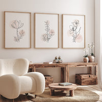 Minimalist Botanical Line Art Prints: Blush Floral Wall Decor Set
