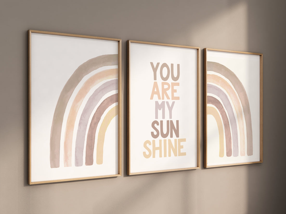 Boho Nursery, rainbow nursery, gender neutral, you are my sunshine, earth colors, rainbow prints, set of 3, boho prints