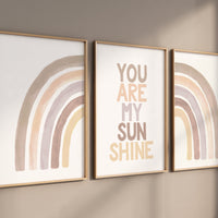 Boho Nursery, rainbow nursery, gender neutral, you are my sunshine, earth colors, rainbow prints, set of 3, boho prints