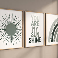 Boho Nursery, rainbow nursery, sage green nursery, you are my sunshine, Nursery decor gender neutral, neutral nursery, rainbow prints