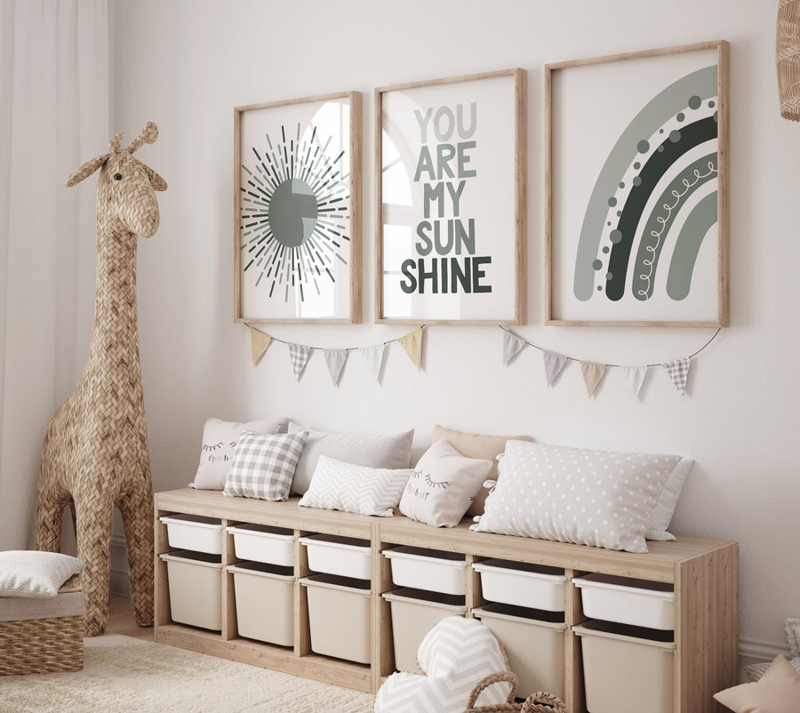 Boho Nursery, rainbow nursery, sage green nursery, you are my sunshine, Nursery decor gender neutral, neutral nursery, rainbow prints