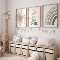 Rainbow nursery, boho prints, gender neutral nursery. sage green nursery, earth colors, you are my sunshine, neutral nursery