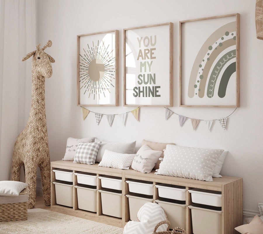 Rainbow nursery, boho prints, gender neutral nursery. sage green nursery, earth colors, you are my sunshine, neutral nursery