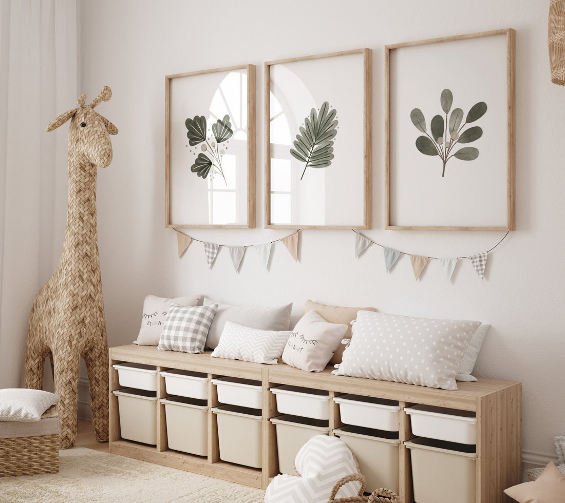 Boho nursery, green nursery, gender neutral nursery, leaves prints, boho prints, home decor, green prints, sage green, minimal prints