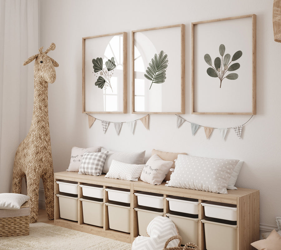 Boho nursery, green nursery, gender neutral nursery, leaves prints, boho prints, home decor, green prints, sage green, minimal prints