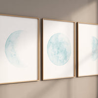 Moon nursery decor, moon print, teal nursery, gender neutral nursery, full moon print, moon nursery, set of 3, teal prints for nursery