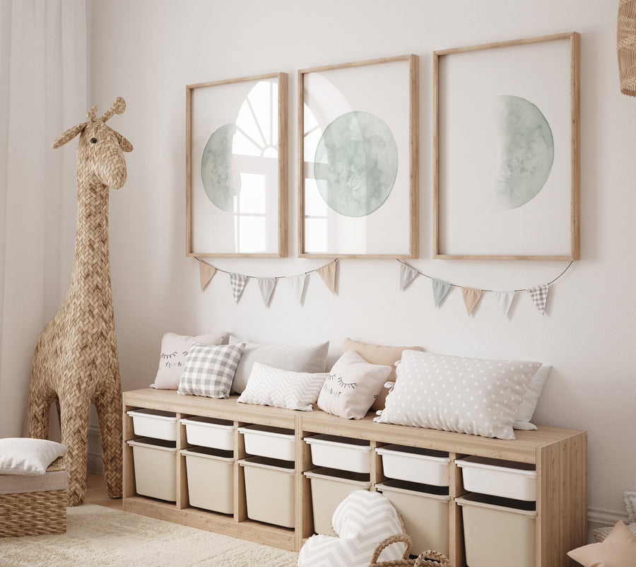 Moon nursery decor, moon print, sage nursery, full moon print, gender neutral, moon nursery, sage green, moon wall art, nursery prints