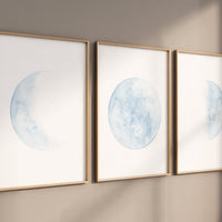 Moon nursery decor, moon print, blue nursery, gender neutral nursery, full moon print, moon nursery, set of 3, teal prints for nursery