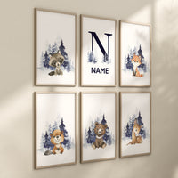 Nursery decor boy woodland animals, navy blue nursery, nursery wall art animals, animal nursery decor, woodland nursery, forest animals