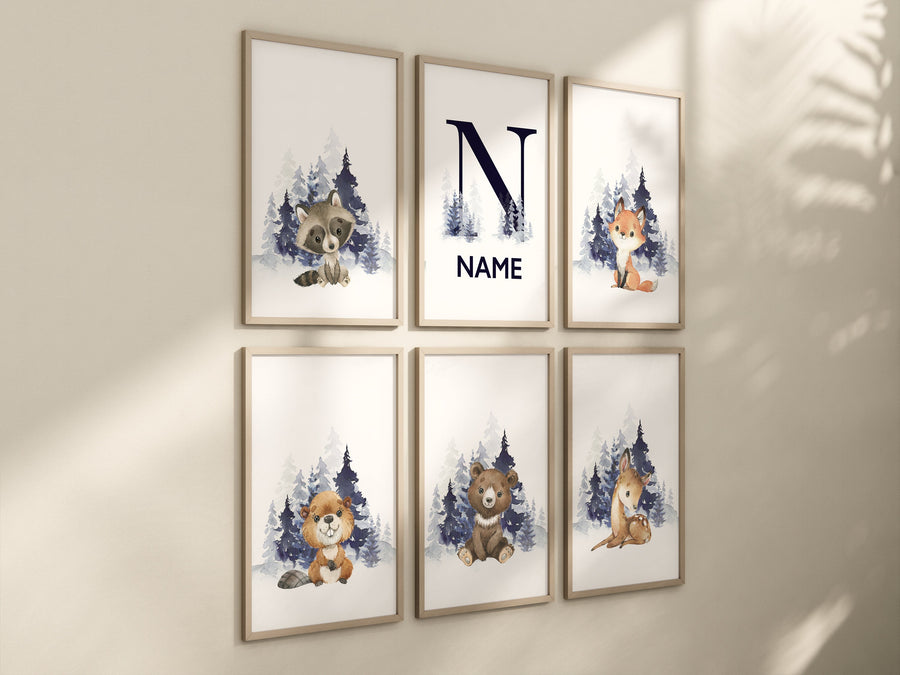 Nursery decor boy woodland animals, navy blue nursery, nursery wall art animals, animal nursery decor, woodland nursery, forest animals