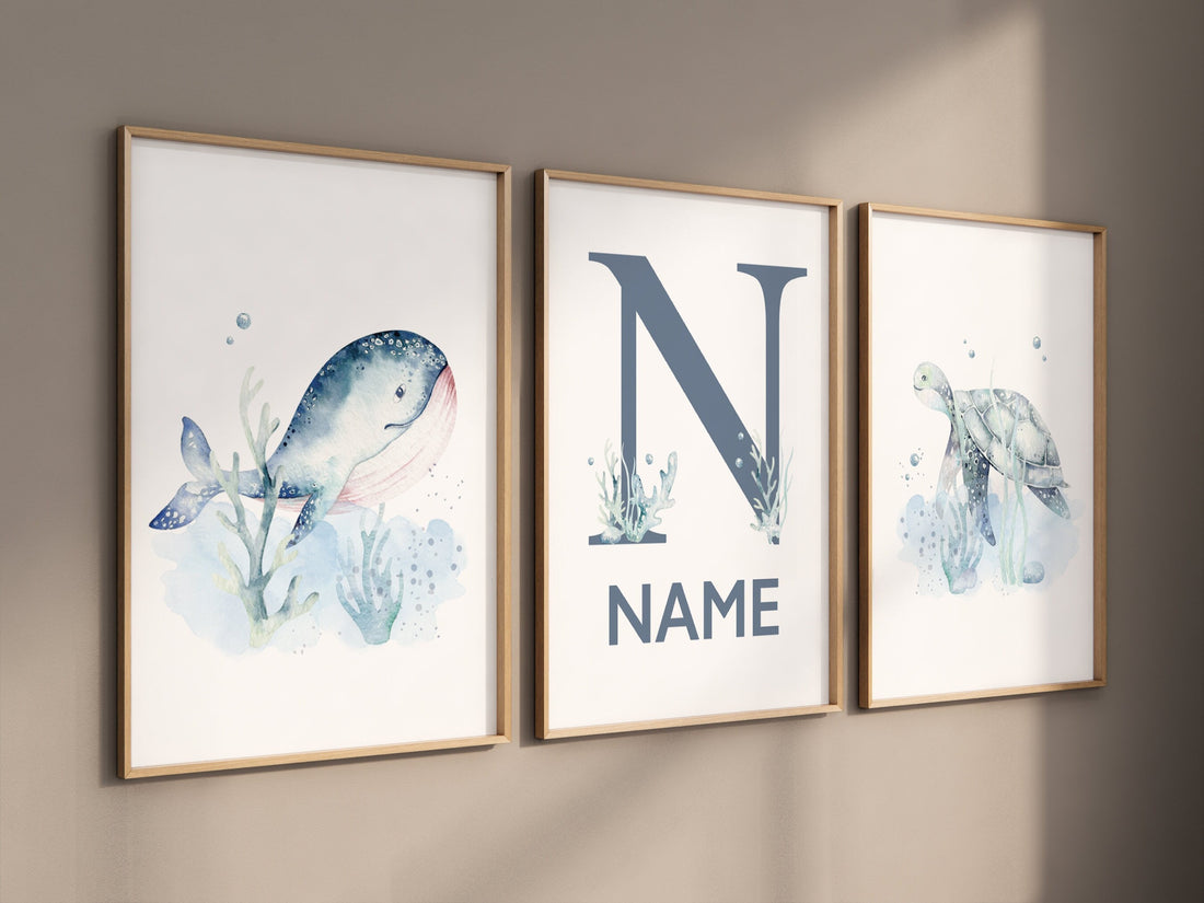 Ocean Nursery Prints, Underwater Nursery, Sea nursery, under the sea nursery, whale nursery, sea turtle, Nautical nursery, gender neutral