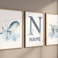 Ocean Nursery Prints, Underwater Nursery, Sea nursery, under the sea nursery, whale nursery, sea turtle, Nautical nursery, gender neutral