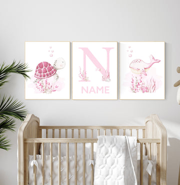 Nursery decor girl, ocean nursery, Nautical nursery print set, under the sea nursery, Under the sea wall art, pink nursery, girls room decor